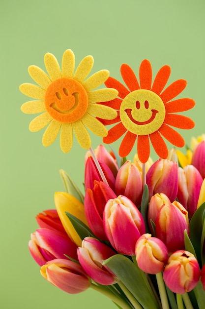 A colorful spring greetings card with flowers