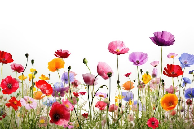 colorful spring and summer flowers in an isolated meadow