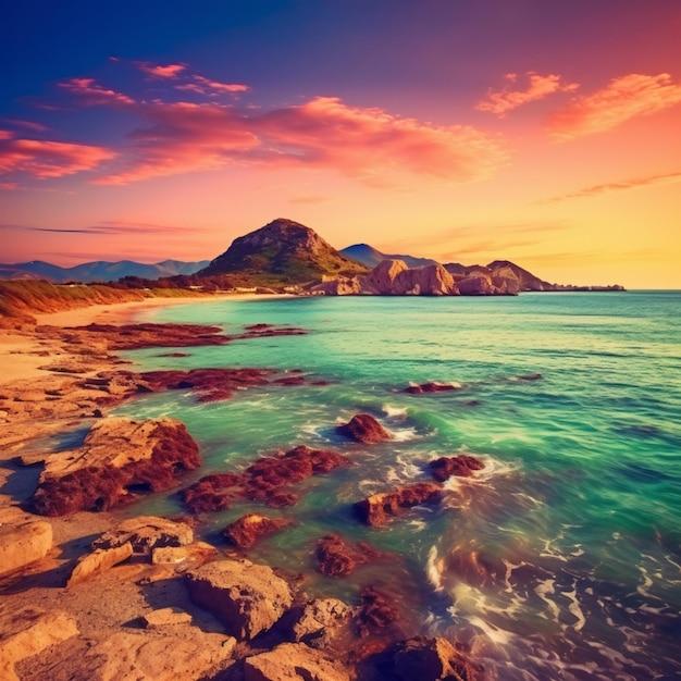 Colorful spring sunset beach generated by ai