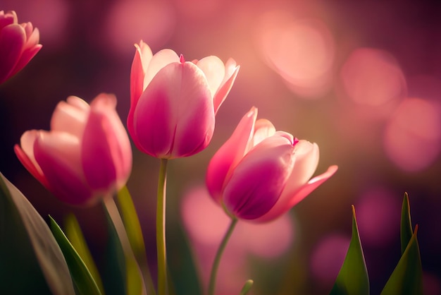 Colorful Spring Tulips Natural Background Generative AI