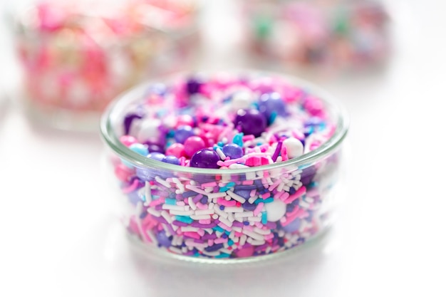 Colorful sprinkle blend on a white background.