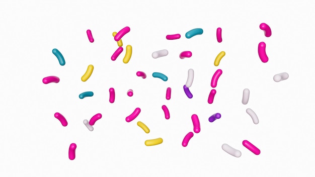 Colorful sprinkle falling isolated white background 3d illustration