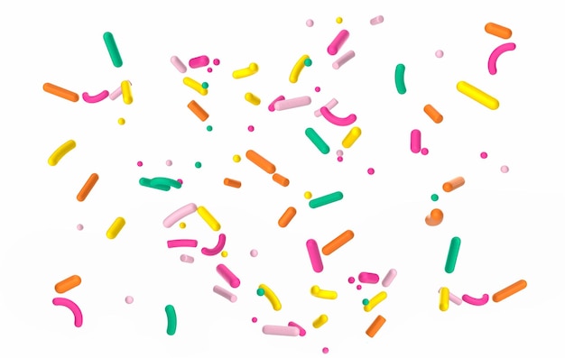 Colorful sprinkle falling on white isolated background 3d illustration