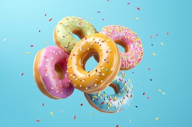 Colorful Sprinkled Donuts Take Flight Generated Ai