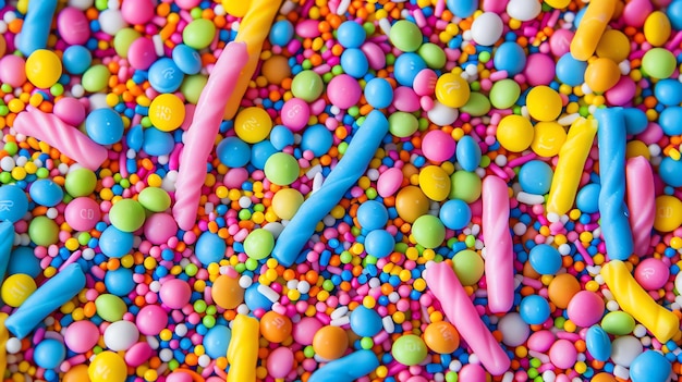 Photo colorful sprinkles background sweet food confectionery close up of colorful sprinkles selective focus abstract texture blurred background