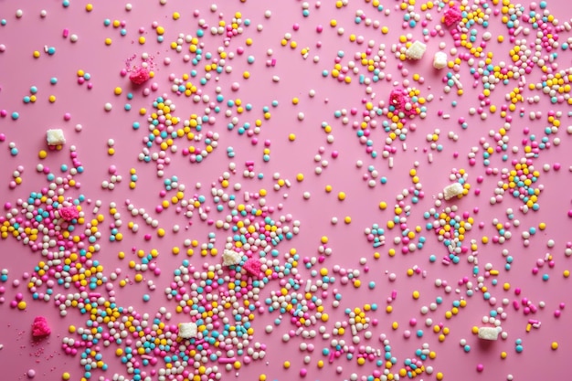 사진 분홍색 배경 에 있는 다채로운 스프링클 들 은 베이킹 이나 축제 주제 를 위해 완벽 하다