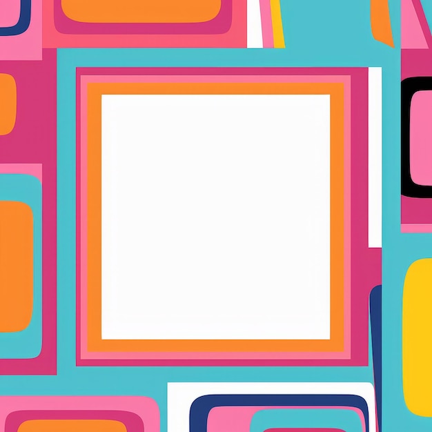 A colorful square frame with an orange blue and pink background