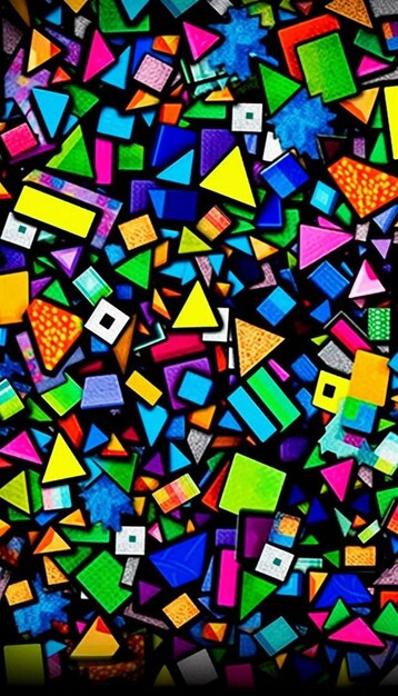 colorful squares are displayed on a black background.