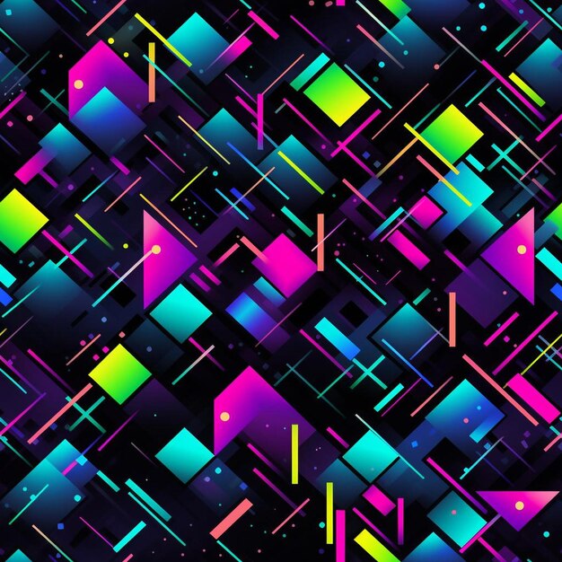 Colorful squares with different colors and shapes on a black background.