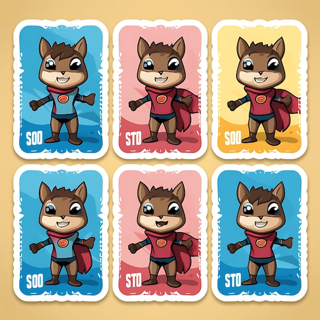 Photo colorful a squirrel mammal with superhero suit holding an acorn and s animal stamp collection idea