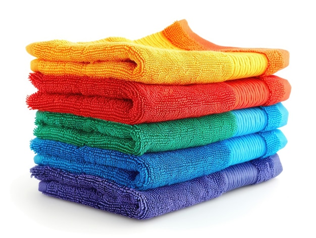 Colorful Stack of Absorbent Washcloths Isolated and Clean