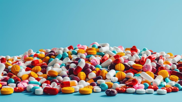 Colorful Stack of Pills on Blue Background