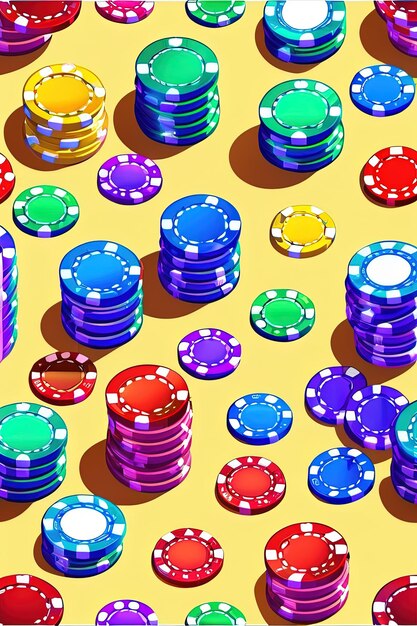 a colorful stack of poker chips with a purple and pink color.