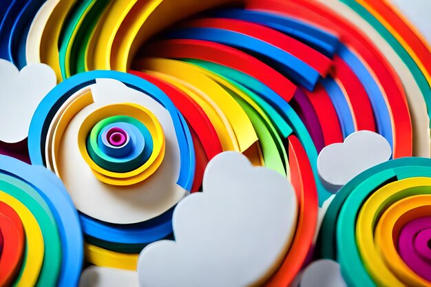 A colorful stack of rainbow colored beads