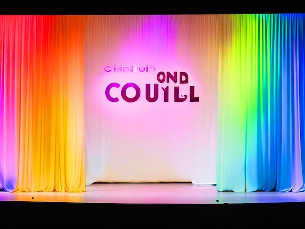 Photo colorful stage with a white curtain that says image