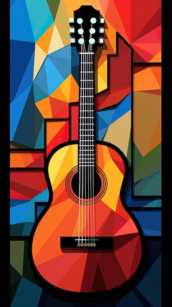 Photo a colorful stained glass image of a guitar