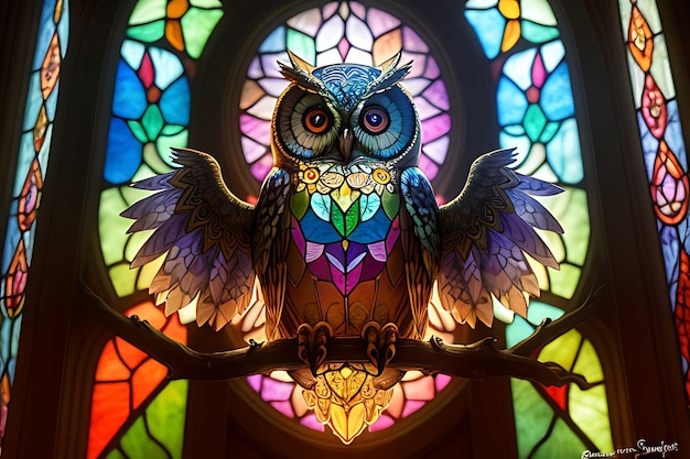 A Colorful Stained Glass Owl Artwork