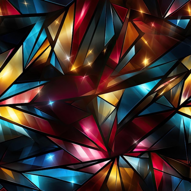 Colorful stained glass pattern on a dark background tiled