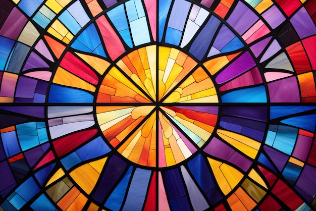 Photo colorful stained glass window in a church generative ai