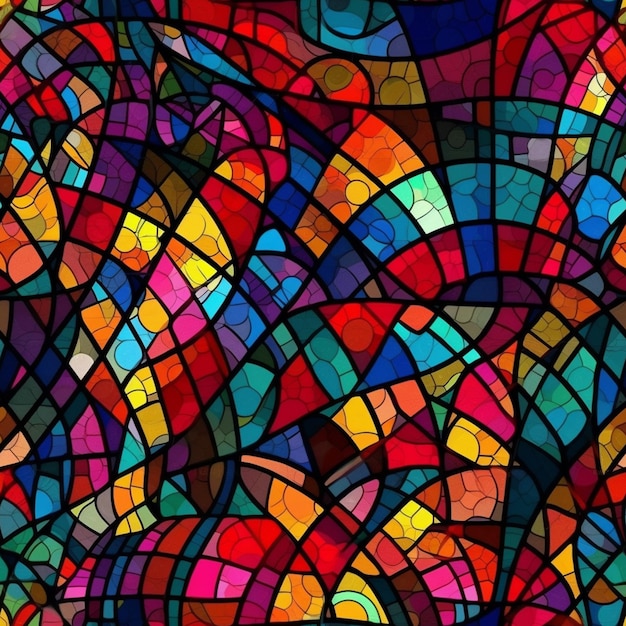 A colorful stained glass window with a colorful background.