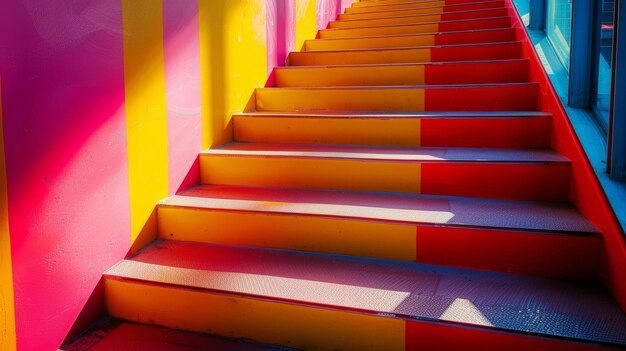 Photo colorful staircase with vibrant pink and yellow tones