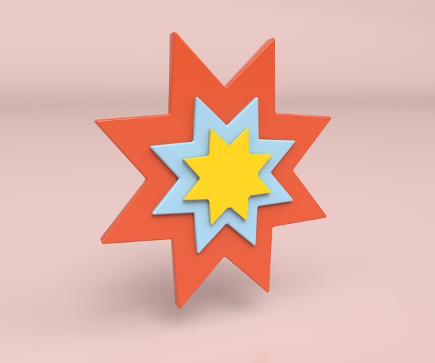 Colorful star badge icon 3d illustration minimal 3d render illustration on Greenish Cyan background