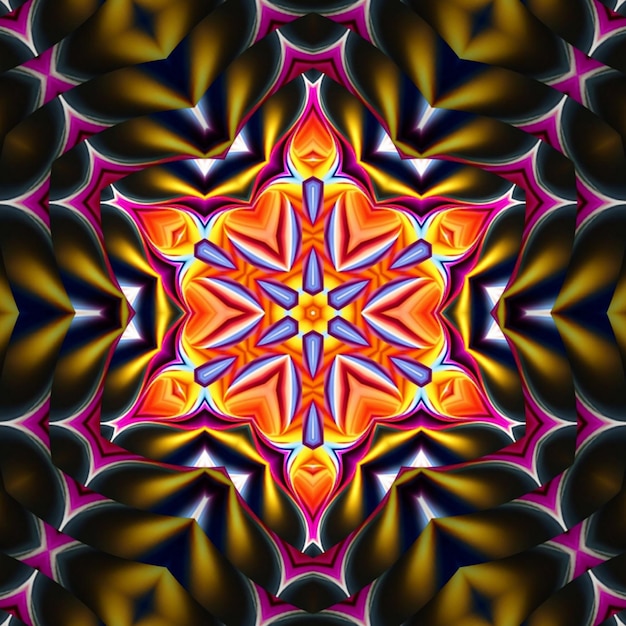 A colorful star design with a yellow center.