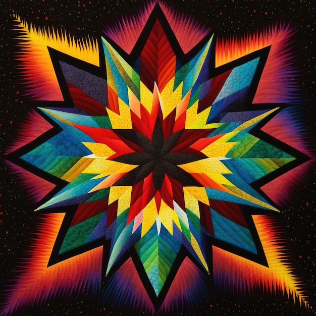 A colorful star with a black background and a black background.