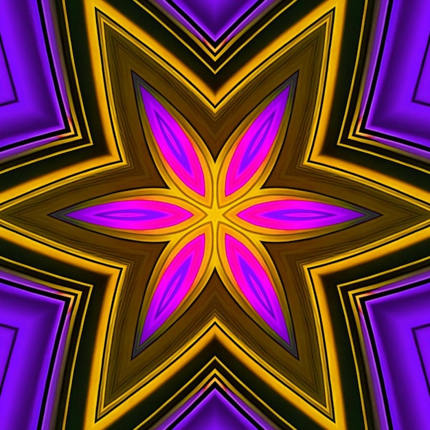 A colorful star with a purple background and yellow lines.
