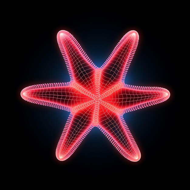 Photo colorful starfish coral pink starry neon lines seashells pointed neon y2k gradient light art