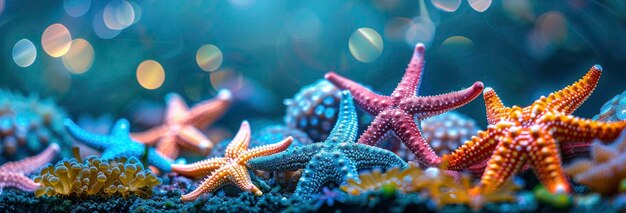 Colorful starfishs underwater