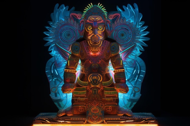 Foto una statua colorata di una scimmia con una coda blu