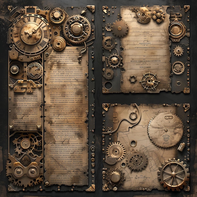 Photo colorful steampunk convention guide panel design with detailed gears illustration trending item