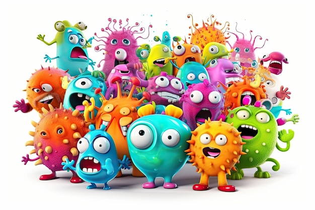 Colorful sticker set of monster like characters viruses and bacterias AI Generated content