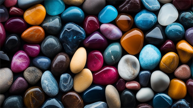 Photo colorful stones background multicolored pebbles top view