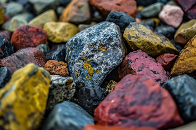해변 에 있는 다채로운 돌 들 의 클로즈업 선택적 초점