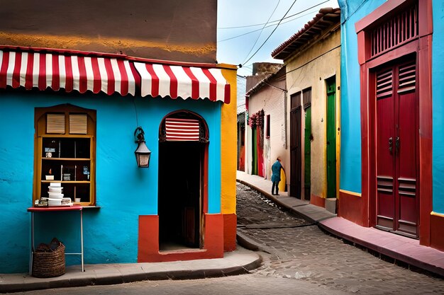 Colorful storefronts in a latin american village