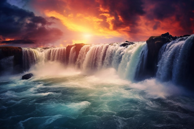 colorful stormy waterfall with magic