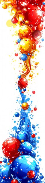 A colorful stream of balls with blue red and yellow colors