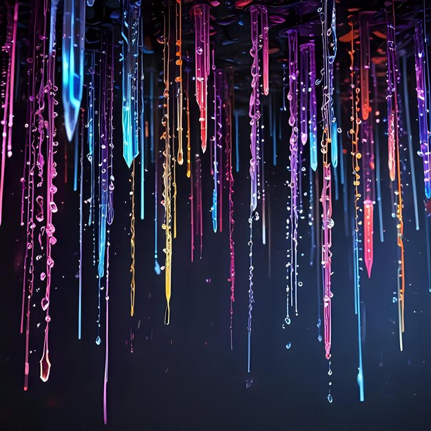 a colorful stream of water is shown with colorful icicles