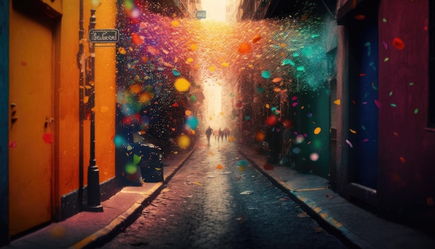 Colorful Street Confetti Shower by Generative AI