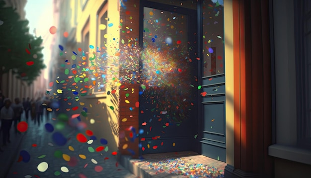 Colorful Street Confetti Shower by Generative AI