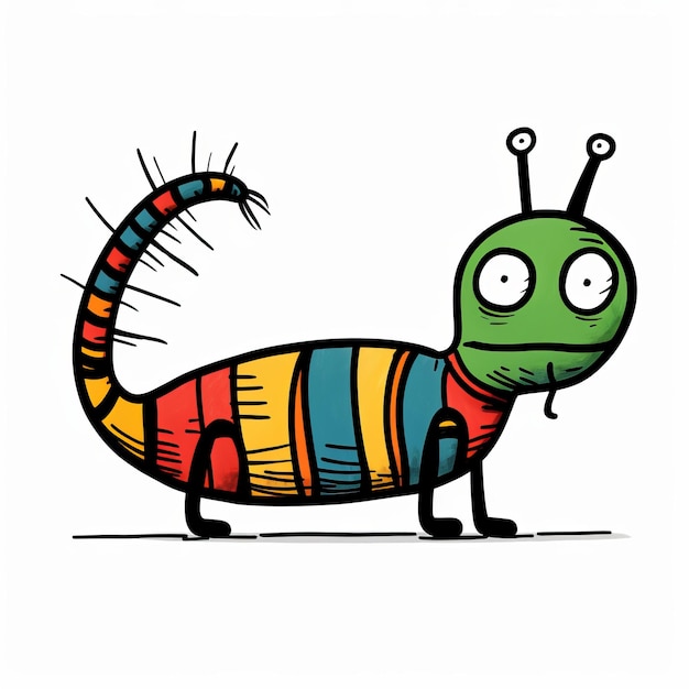 Colorful Striped Cartoon Insect On White Background