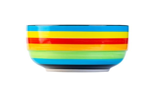 Colorful striped ceramic bowl isolated on a white, object