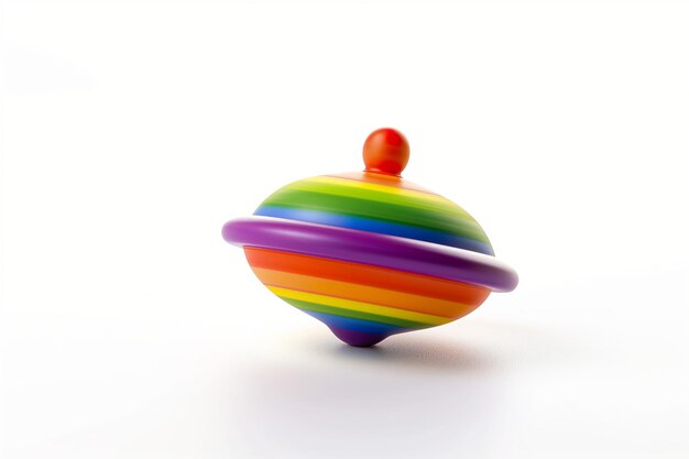 Colorful Striped Spinning Top on White Background