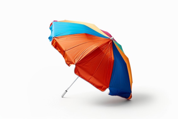 Colorful stripped beach umbrella parasol isolated on white background Summer concept Generative AI