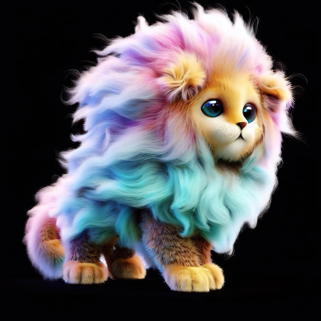 A colorful stuffed animal with a mane that says " blue eyes ".