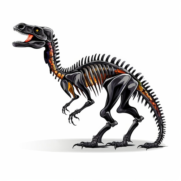 Colorful Stylised Deinonychus Skeleton Illustration On White Background