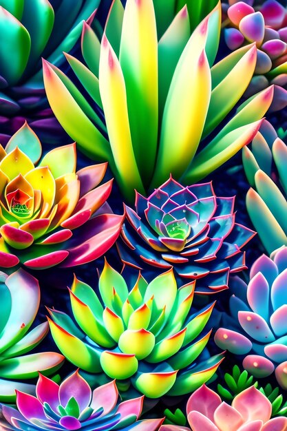 Colorful succulents background detailed plants closeup cactus jade aloe watercolor art