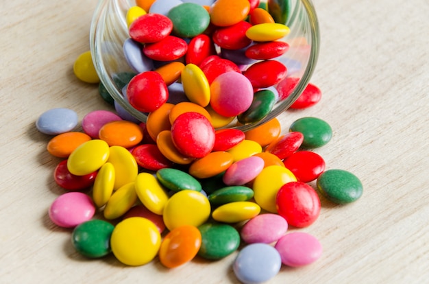 Photo colorful sugar-coated chocolate smarties